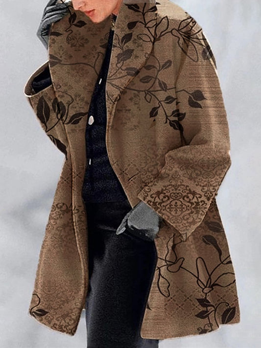 womens jackets sale style retro printed coat loose fit outfit with black trousers and heeled boots today