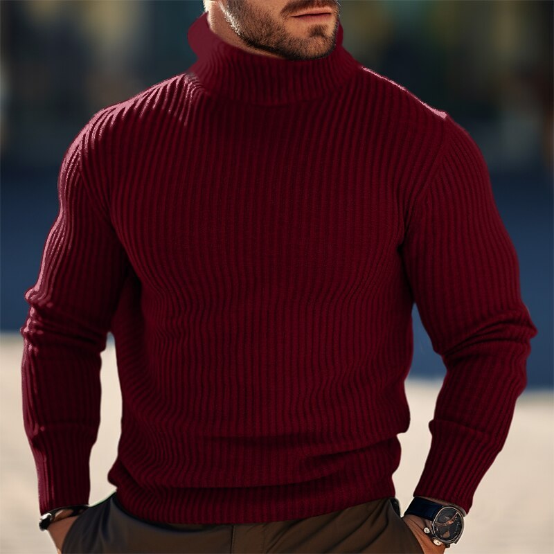 Men’s Turtleneck Sweater – Retro Stripe, Lightweight