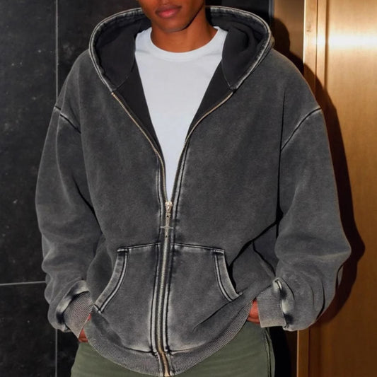 men fleece hoodie pants outfit relaxed fit streetwear style