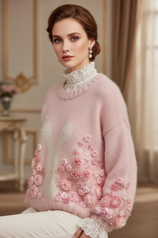 cozy women v neck sweater styled on beautiful European woman outdoor lifestyle scene premium knitwear advertising