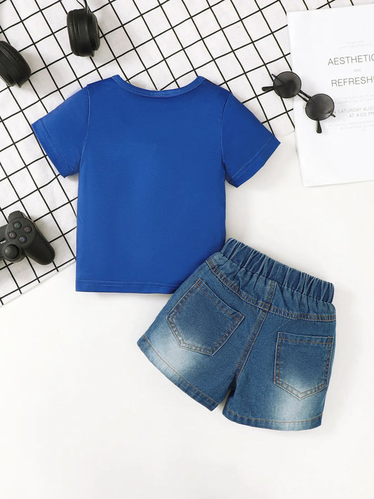 Backyard Play Look – Kids Denim Shorts Set, Lifestyle Shot