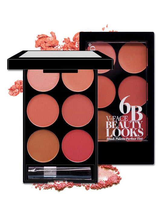 Close-Up of Six Color Blush Palette – Buildable Pigments in Warm Tones
