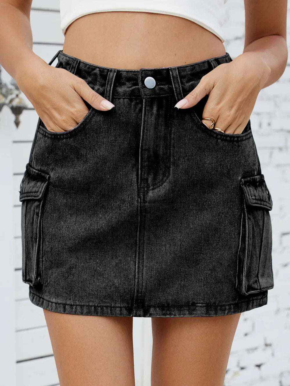 Cargo Denim Skirt with Pockets – Stylish Utility Look