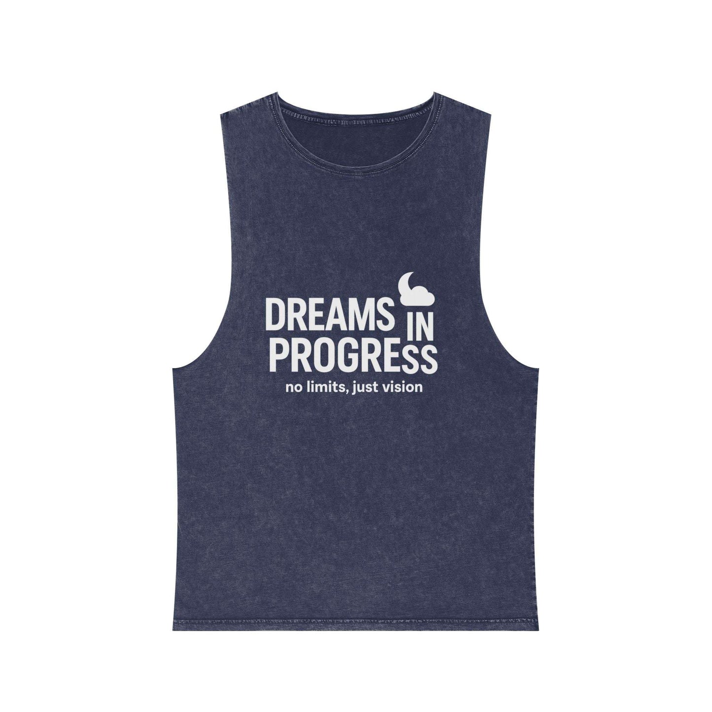 Stonewash navy tank top with motivational text