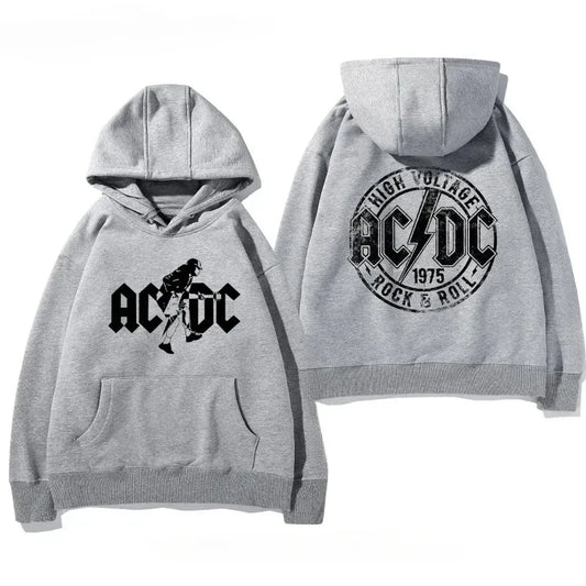 Men rock hoodie AC/DC graphic detailed chest print close up