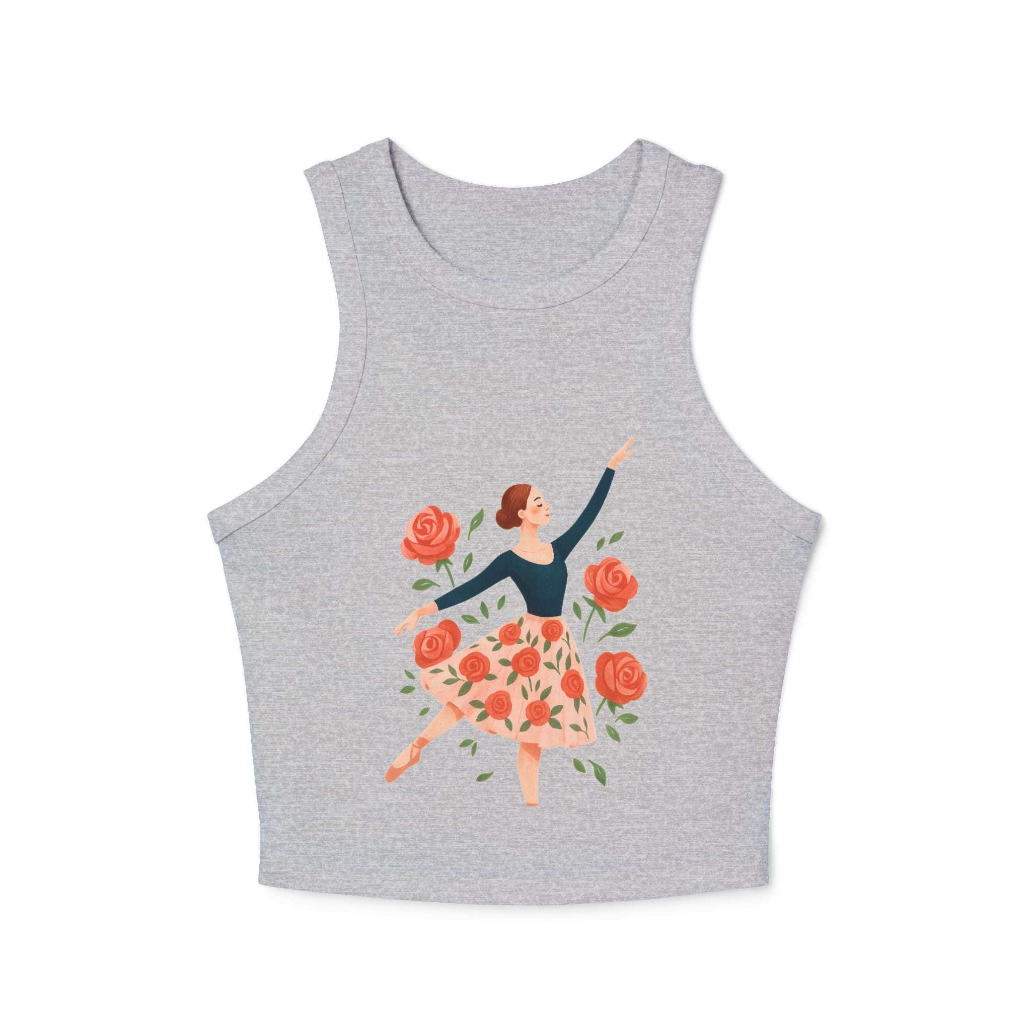 Back view of micro rib racer tank top for women in cotton-polyester blend