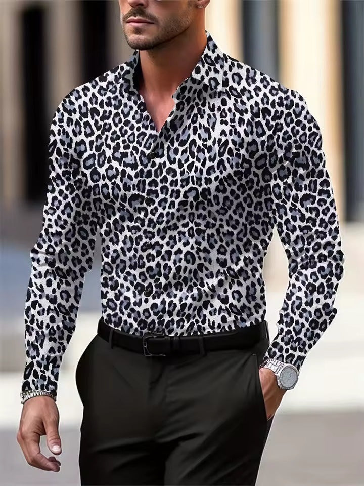 Smart-casual look: Hawaiian Style Men’s Long Sleeve Shirt layered under blazer, proving office-to-outdoor versatility.