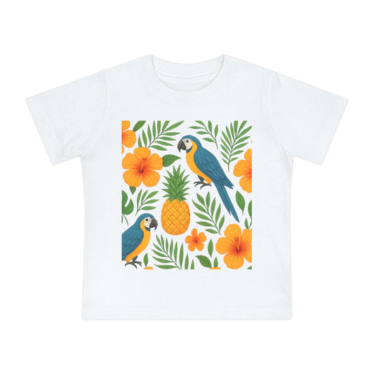 Soft cotton baby tee with vibrant tropical print