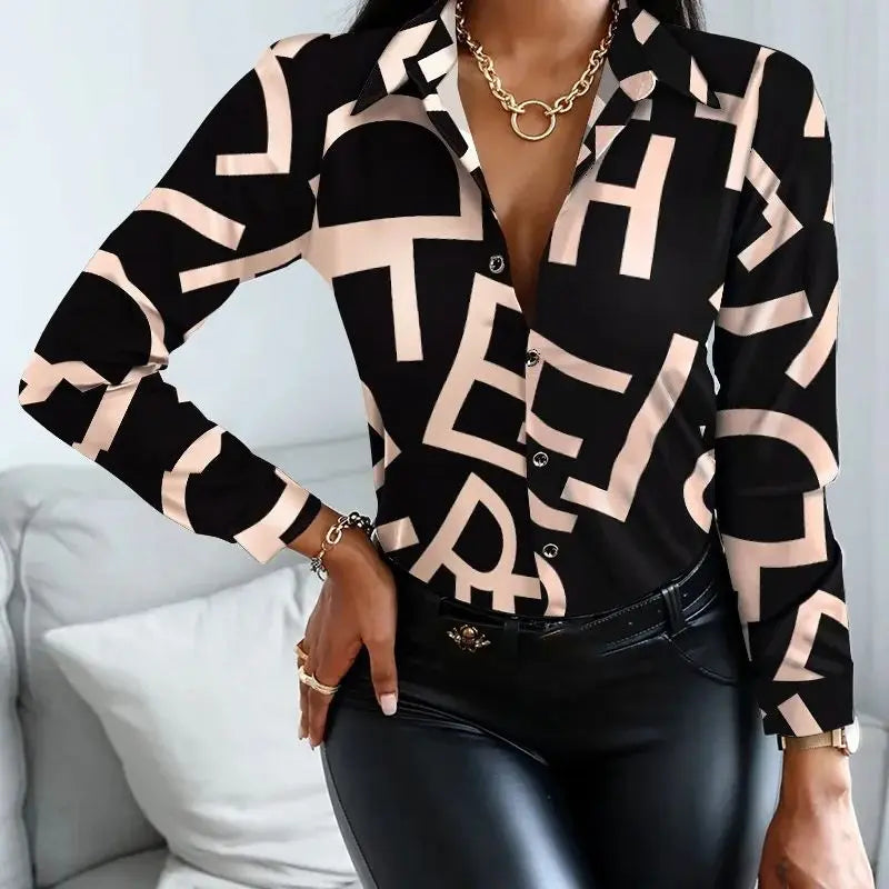 Timeless Women's Fashion Blouse: Letter Design for Modern Women on the Go