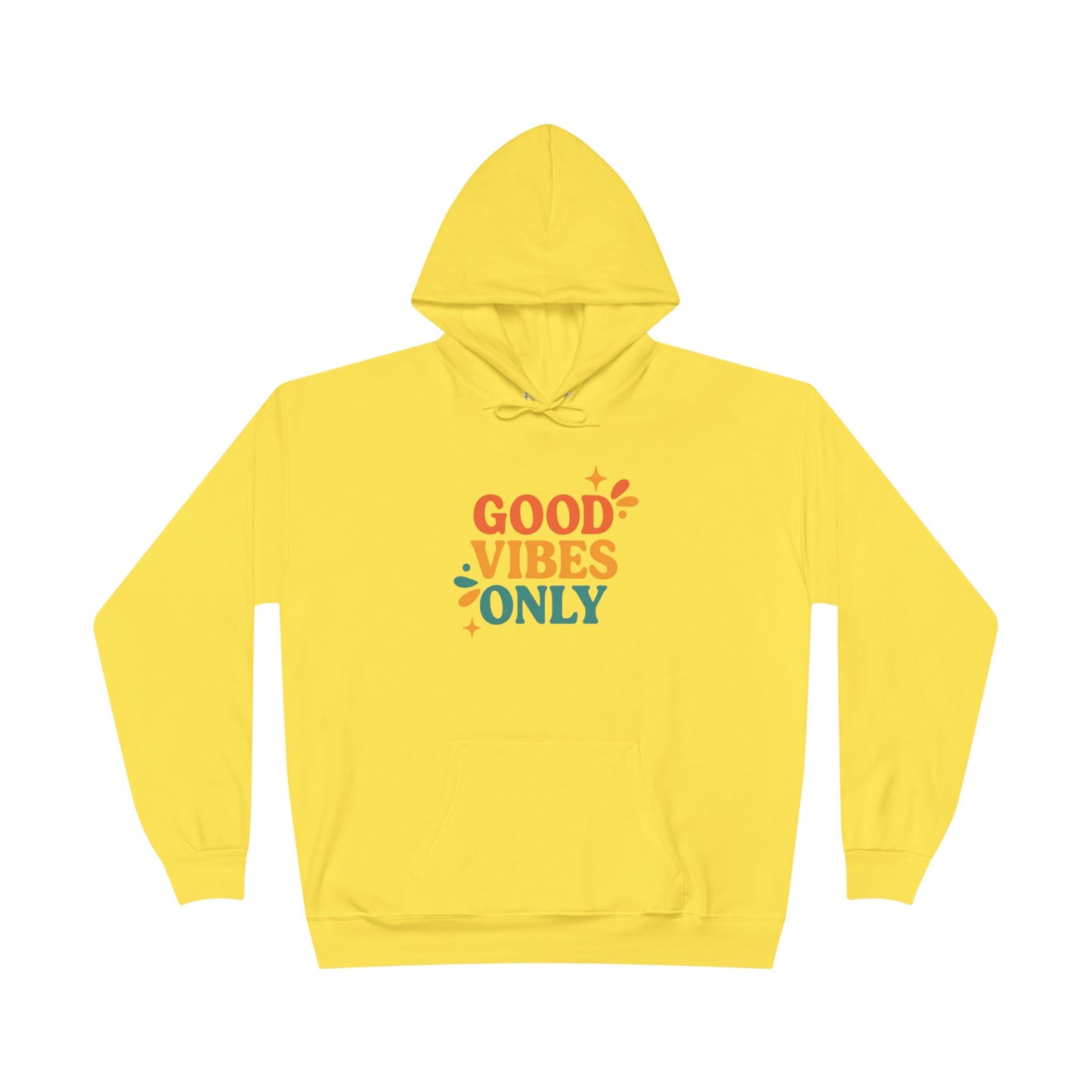 Yellow hoodie with Good Vibes Only text