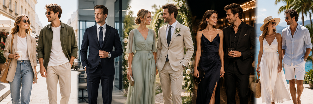 PrintOne1 fashion inspiration with outfits for different occasions including women's dresses, men's outfits and seasonal styling
