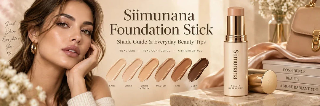 Siimunana foundation stick shade guide with six shades and model