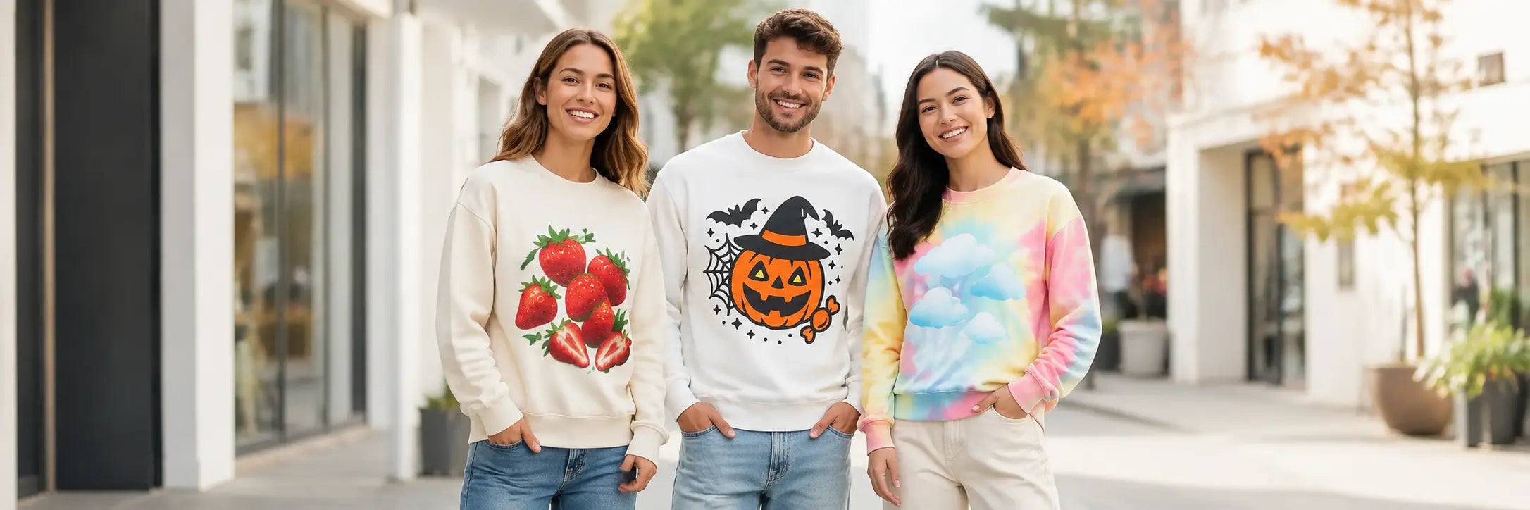 Unisex graphic sweatshirts with oversized fit, cozy crewneck style and colorful seasonal prints for casual everyday outfits