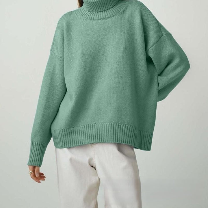 High Neck Sweater for Women - Solid Color Knit Pullover