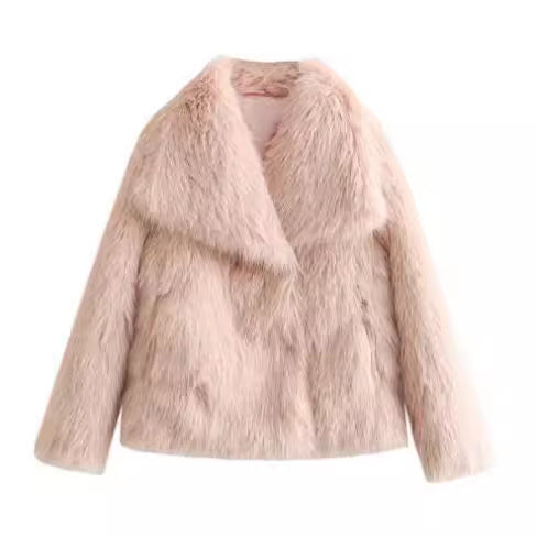 Winter Plush Coat for Women Fluffy Lapel Warm Jacket XS–L