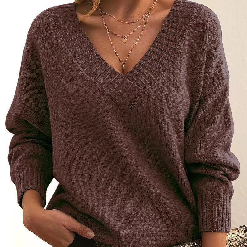 Women’s V-Neck Sweater   Cozy Loose Knit for Autumn &amp; Winter