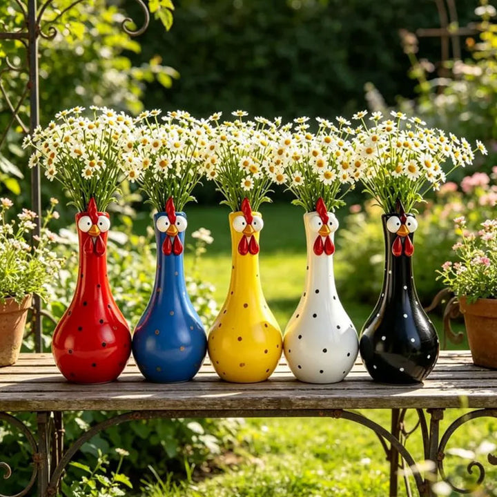 Rooster Vase Sculpture - Hand-Painted Resin Home Accent