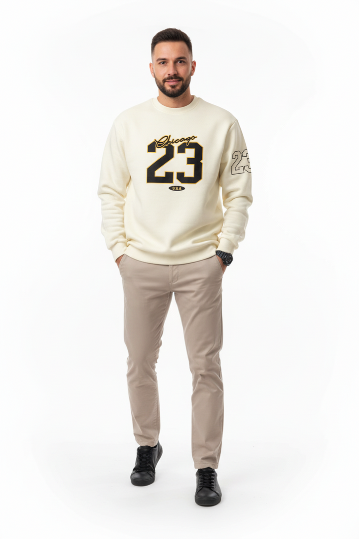 men fleece sweatsuit set full outfit front view casual lifestyle context