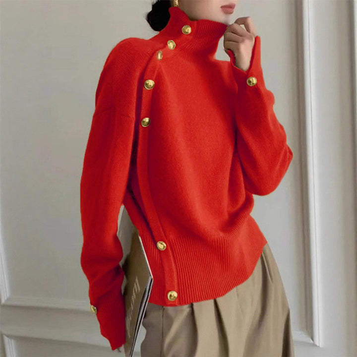 women turtleneck sweater sapphire blue front detail