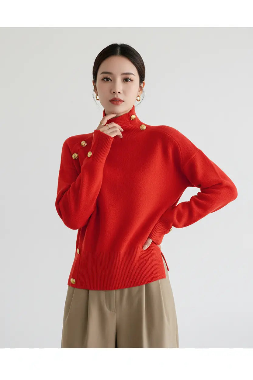 women turtleneck sweater red color autumn styling