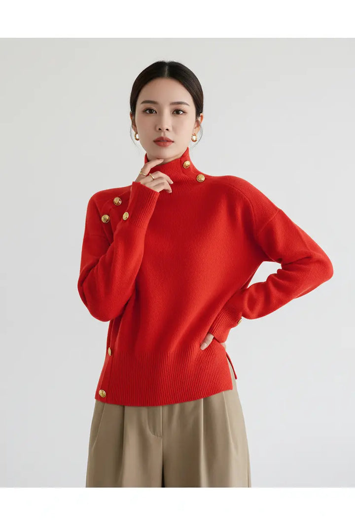women turtleneck sweater red color autumn styling