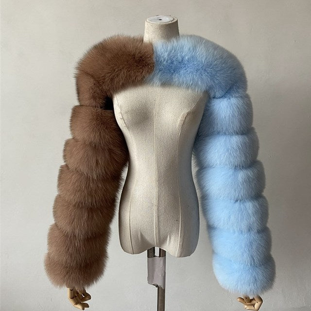 Split-tone faux fur bolero on dress form