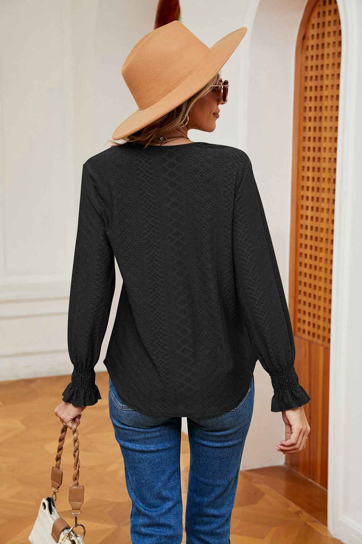Contrast Flounce Sleeve Blouse Chic Women’s Top