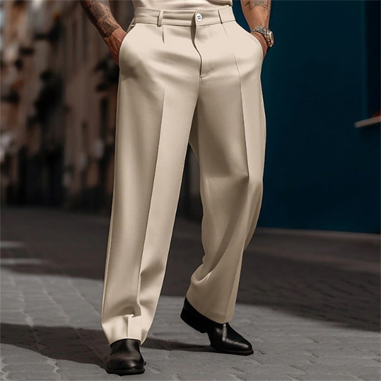 "formal trousers wine red straight leg polyester men's suit pants elegant evening wear"

