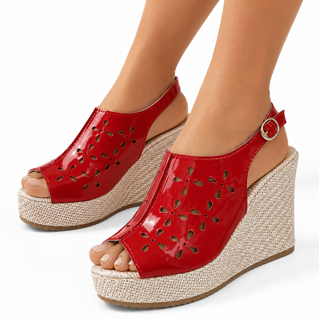 Peep Toe Wedge Sandals Women PU Leather High Heel Style