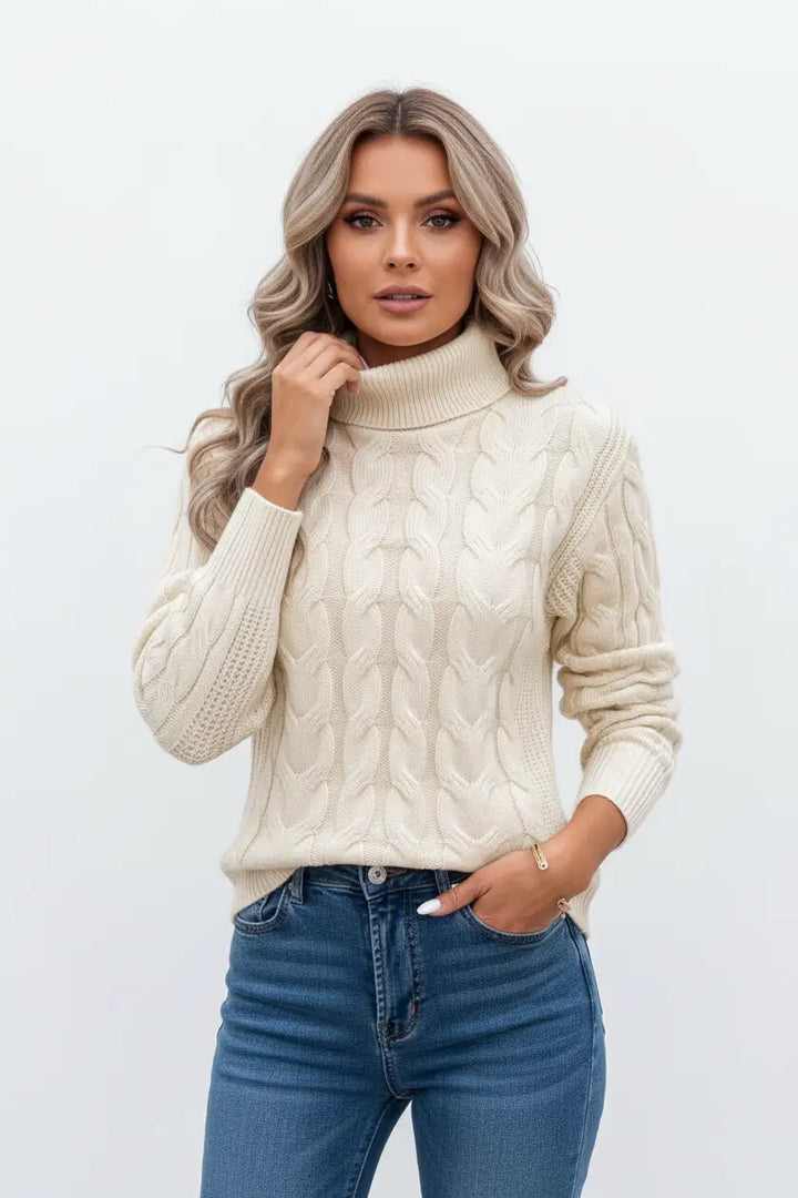 Women's Cable Knit Turtleneck Sweater Chic Fit