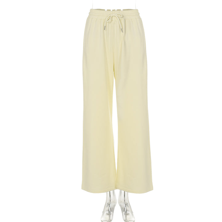 black polyester casual trousers women drawstring detail mid waist design
