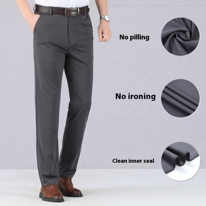 mens ice silk summer pants black high waist loose fit cooling fabric front view
