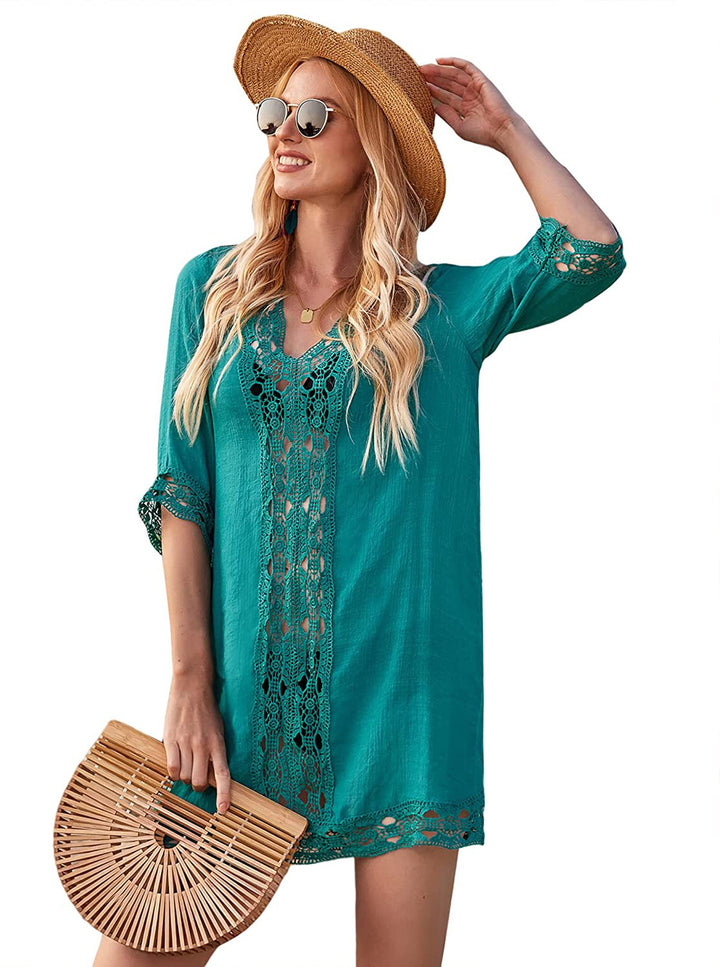 V neck beach cover up with soft lace texture and breezy summer silhouette