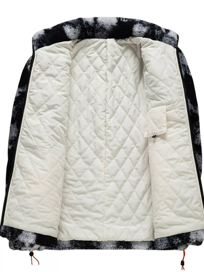 Sleeve detail men's plus size fleece jacket with proper 24.6-inch length on 4XL size