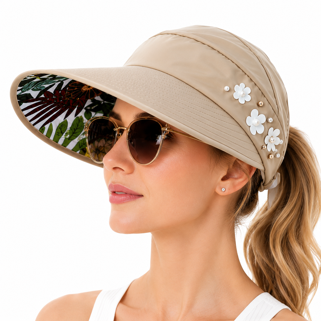 Sun Hat for Women Wide Brim Ponytail Outdoor Summer Cap