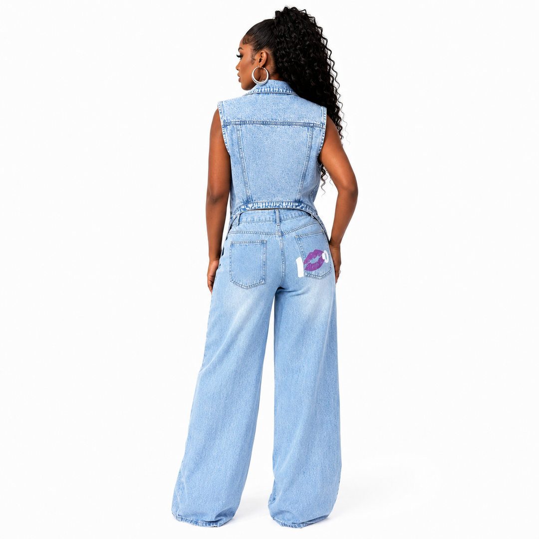 Denim Midi Dress for Women - Cotton Patchwork Style Fit