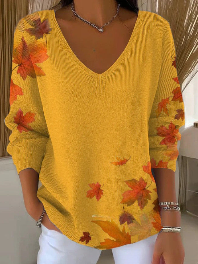 Women's Gradient Color V-neck Long-sleeved T-shirt