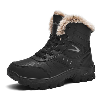 wide fit snow boots for men black warm winter boots with plush lining and thick sole for stable steps on ice
