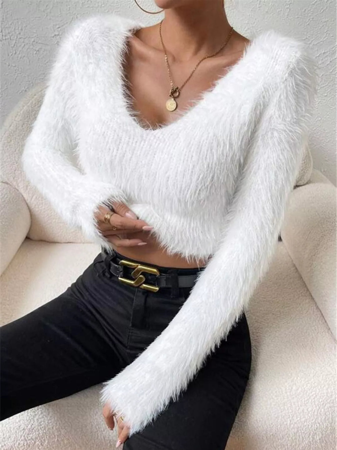 women knit sweater fluffy texture premium casual fashion