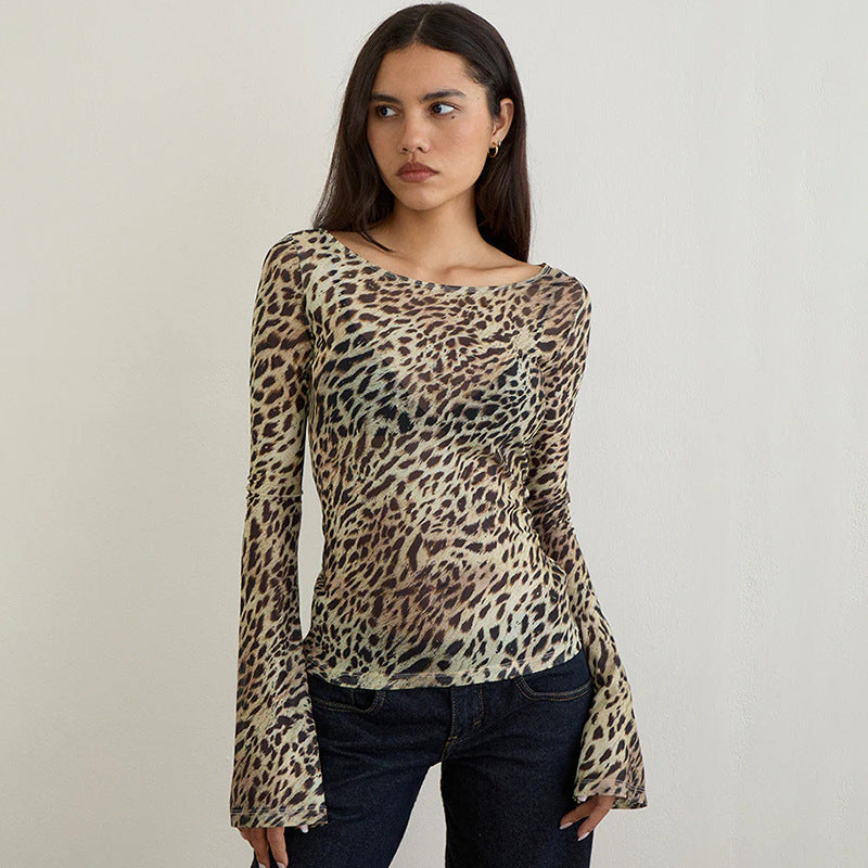 Animal Print Women's T Shirt Elegant Loose Fit Top Wear