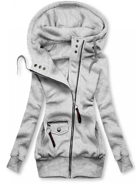 women zip hooded jacket gray soft fleece feel indoor styling