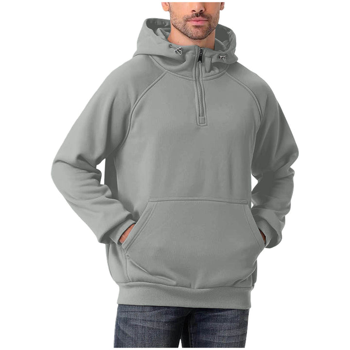 Men’s quarter zip hoodie styled for spring and autumn layering