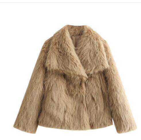 Winter Plush Coat for Women Fluffy Lapel Warm Jacket XS–L
