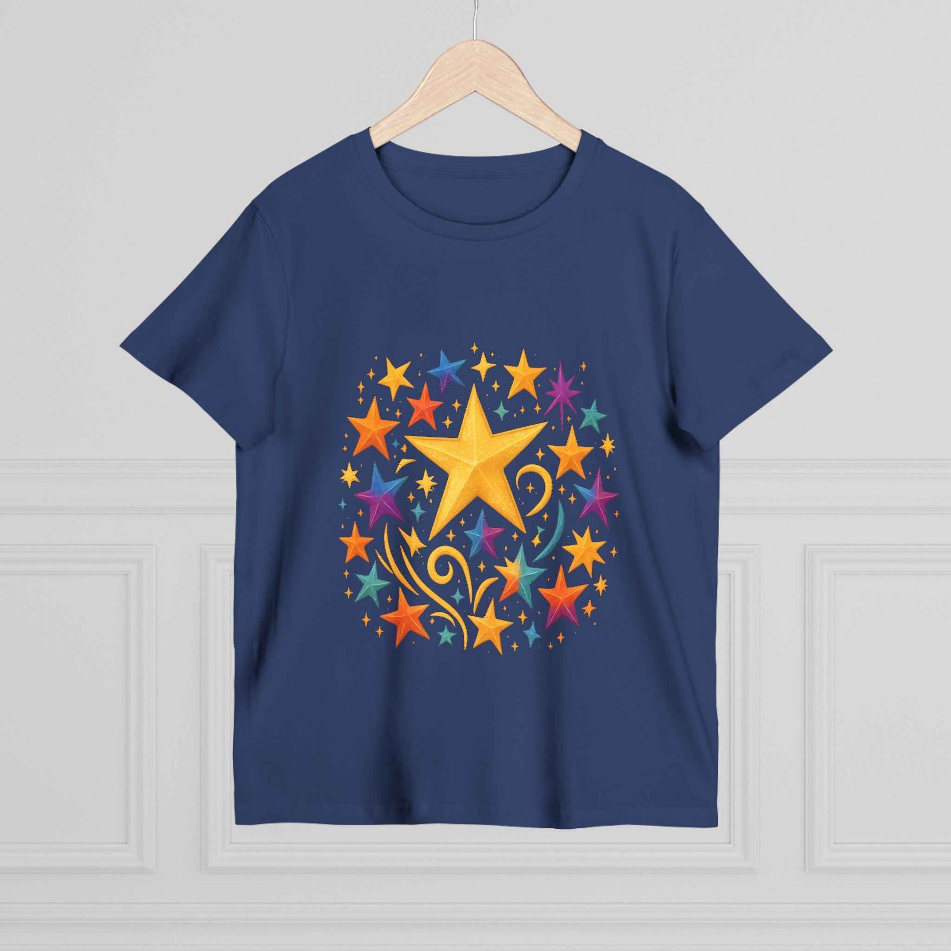 Women’s Vibrant Star Tee-100% Cotton Star Print T-Shirt
