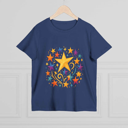 Women’s Vibrant Star Tee-100% Cotton Star Print T-Shirt