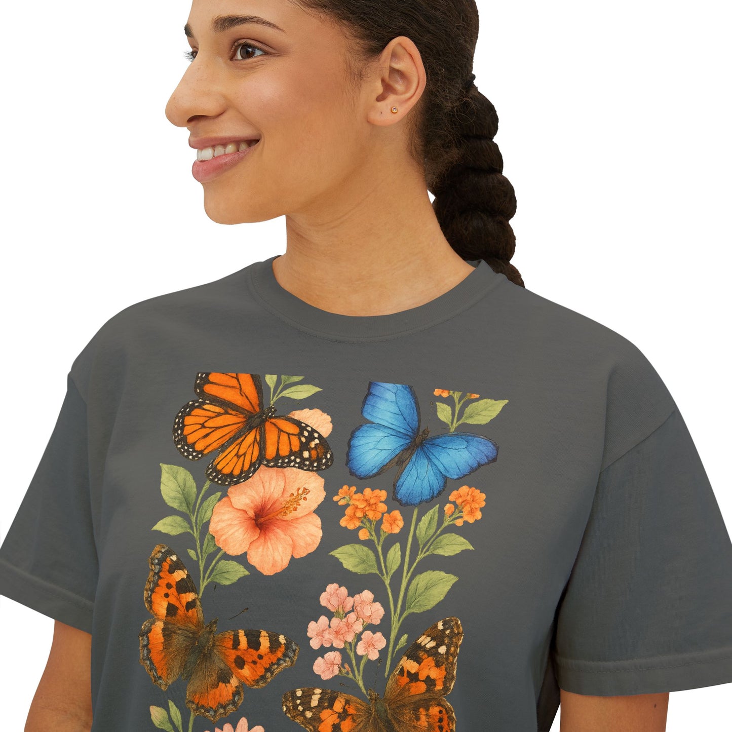 Butterfly Floral Women’s Boxy Tee – Vintage Style