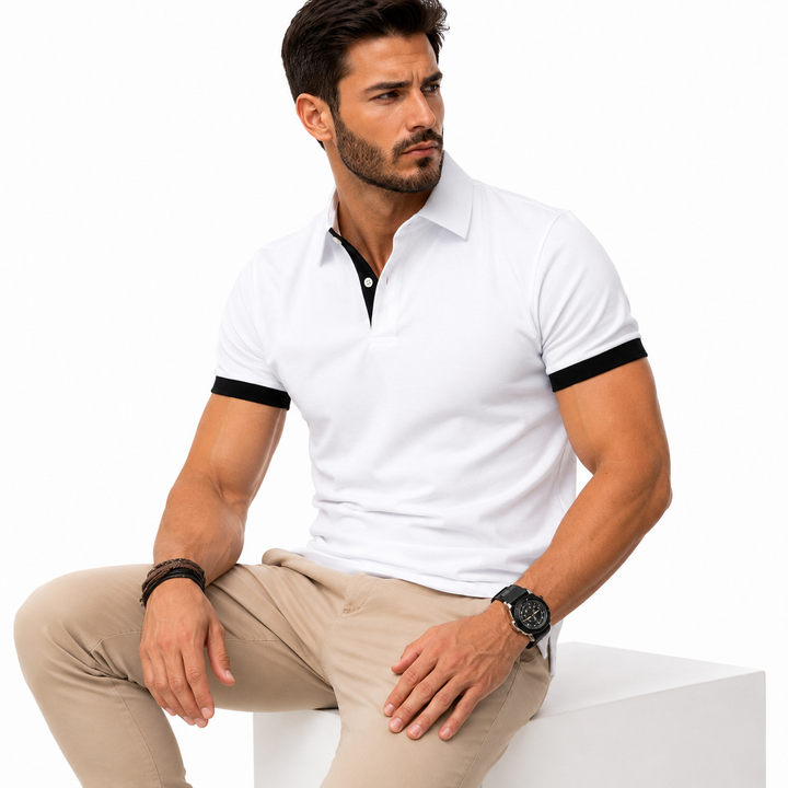Summer casual polo shirt for men with regular fit, airflow-focused fabric, and simple button neckline detail for easy days