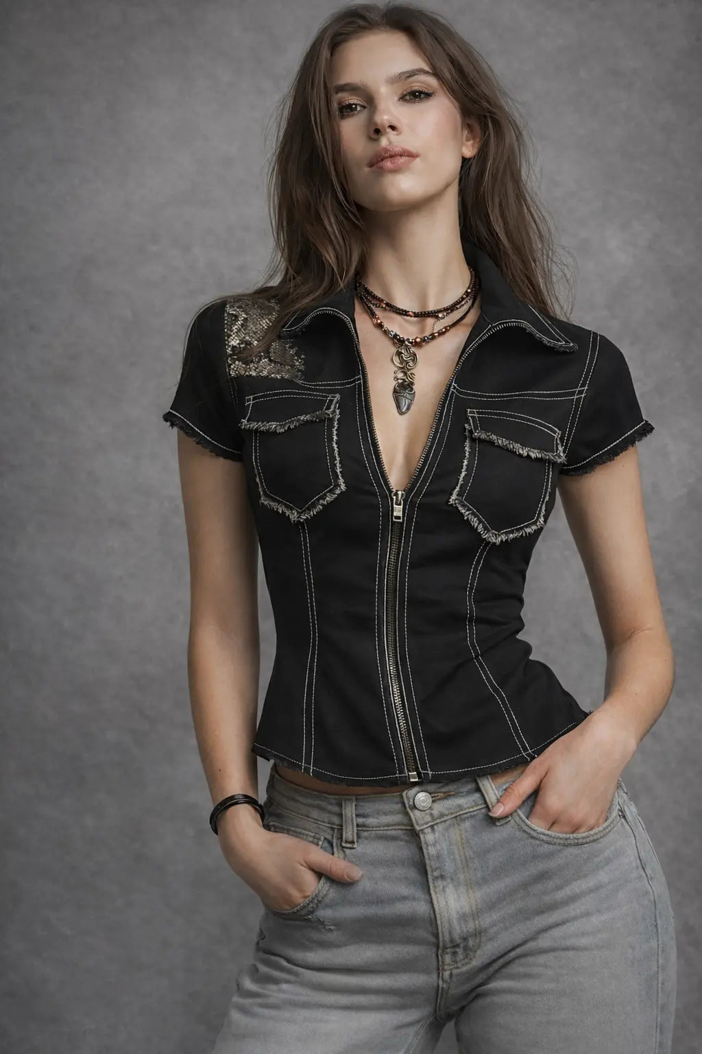 Short Sleeve Lapel Shirt Women Waist Defining Fit