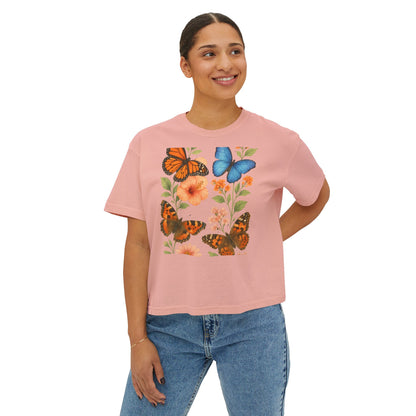 Butterfly Floral Women’s Boxy Tee – Vintage Style