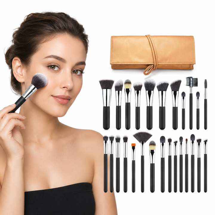 Makeup Brush Set - 24 Essential Tools for Face and Eyes